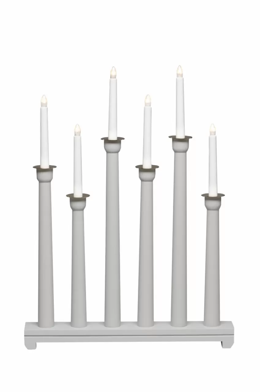 Julbelysning*Jotex Elljusstake 6 Ljus Trä 59cm Grå
