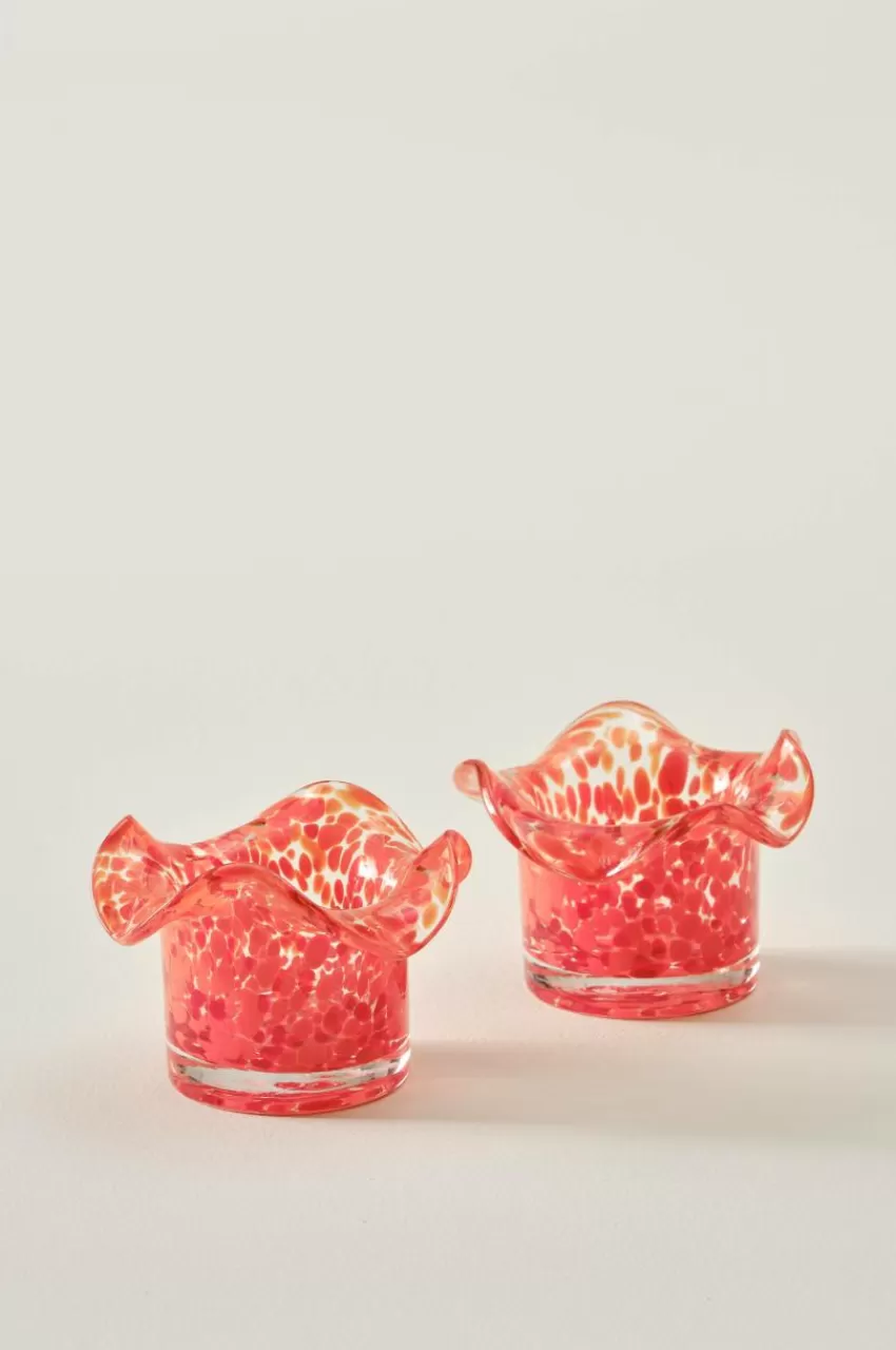 Ljuslyktor*Jotex FREESIA Ljuslykta 2-pack Clear with red/ orange
