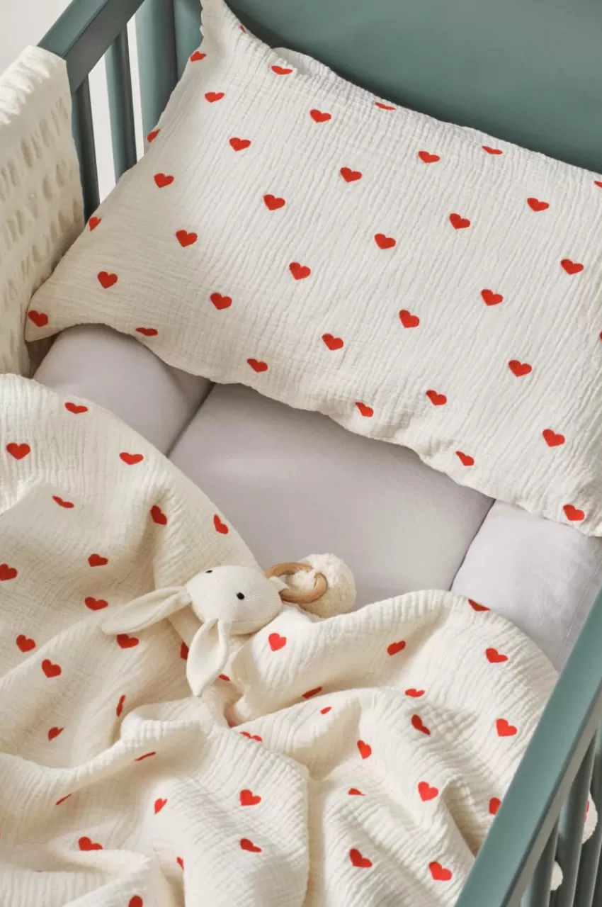 Barnsängkläder*Jotex HEARTS MINI Påslakanset Spjälsäng - Ekologisk Naturvit