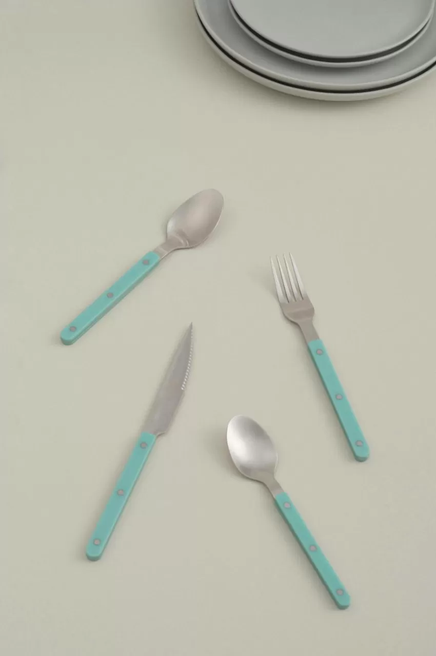 Bestick*Jotex KIAN Bestickset 24-pack Matt silver/turkosgrön