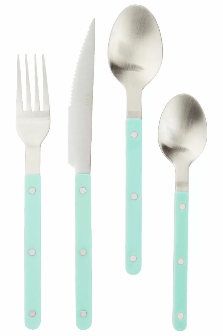 Bestick*Jotex KIAN Bestickset 24-pack Matt silver/turkosgrön