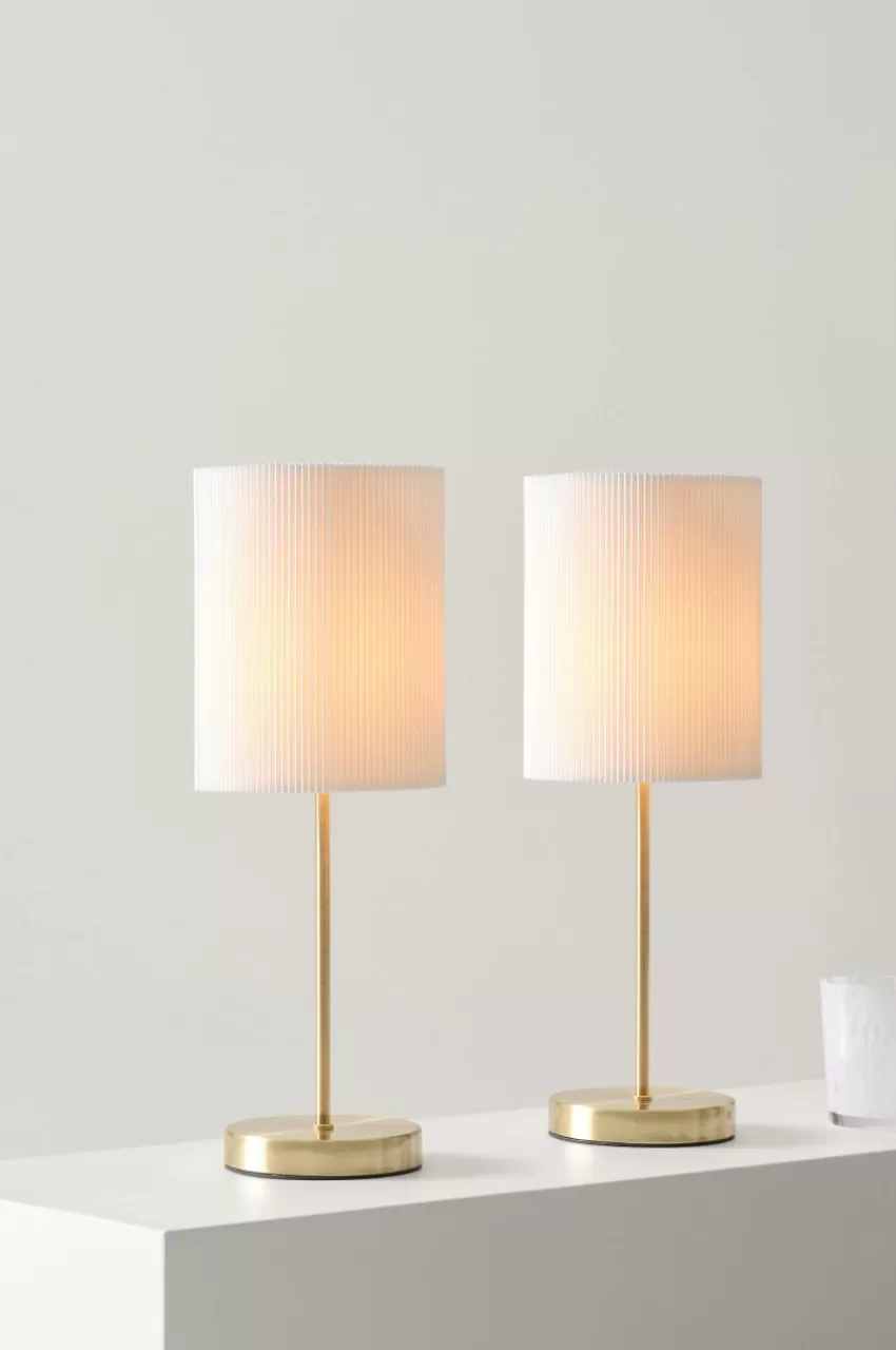 Bordslampor*Jotex SETH PLISSÉ Bordslampa 2-pack Mässing/vit