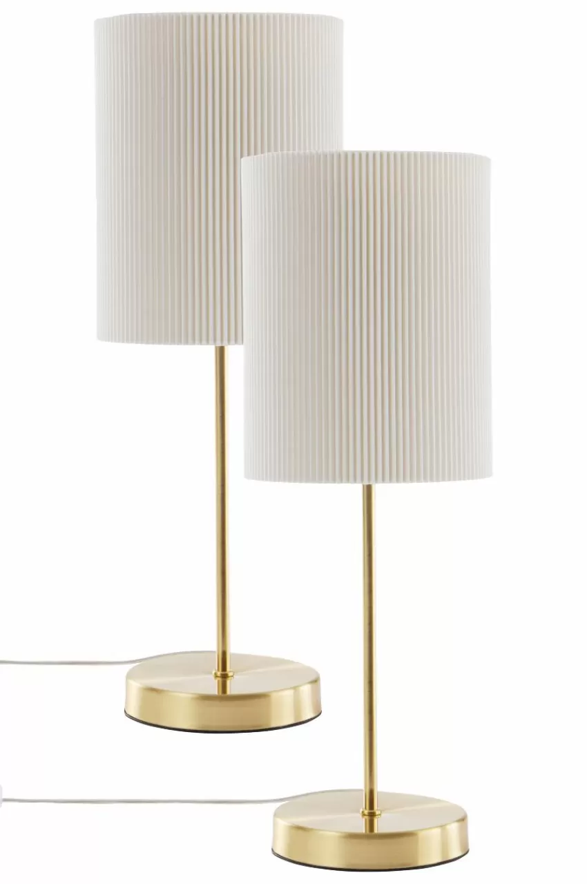 Bordslampor*Jotex SETH PLISSÉ Bordslampa 2-pack Mässing/vit