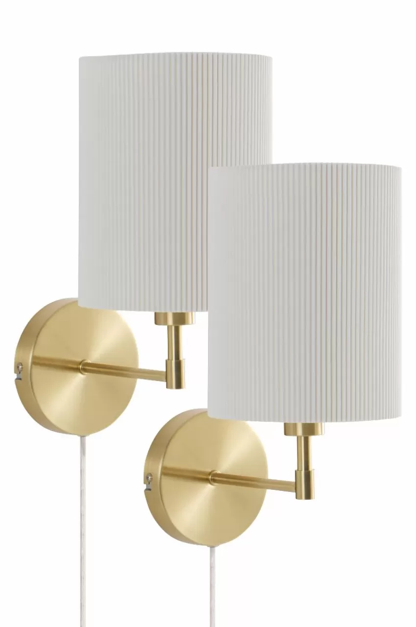 Vägglampor*Jotex SETH PLISSÉ Vägglampa 2-pack Mässing/vit