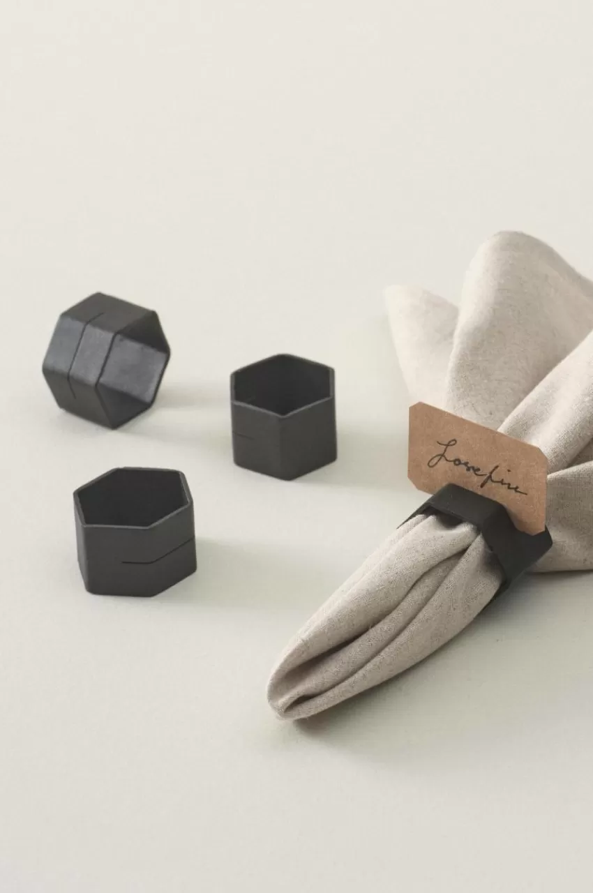 Kökstillbehör*Jotex TERRA Servettring Med Placeringskortshållare 4-pack Black