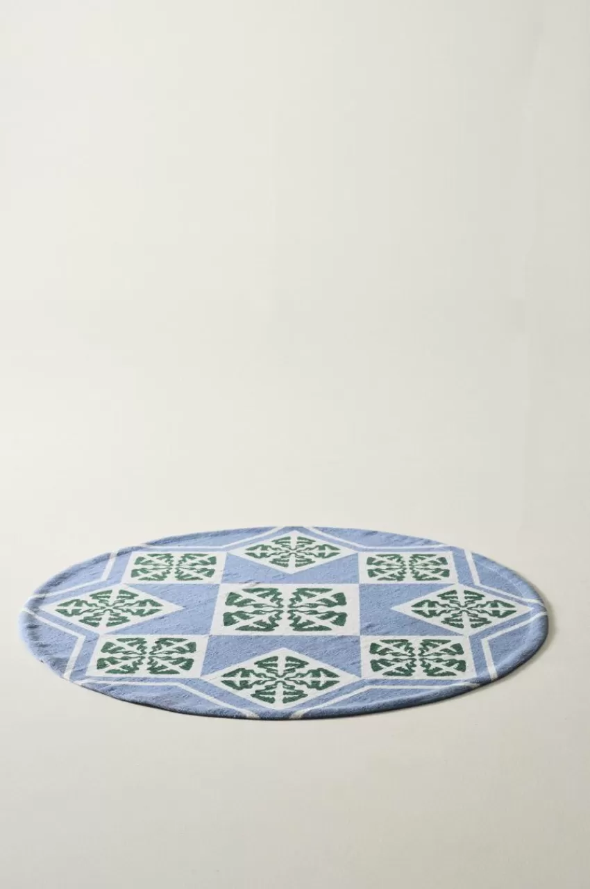 Återvunna Mattor | Slätvävda Mattor*Jotex TREELINE Slätvävd Matta ø 110 Cm Blå/grön/vit