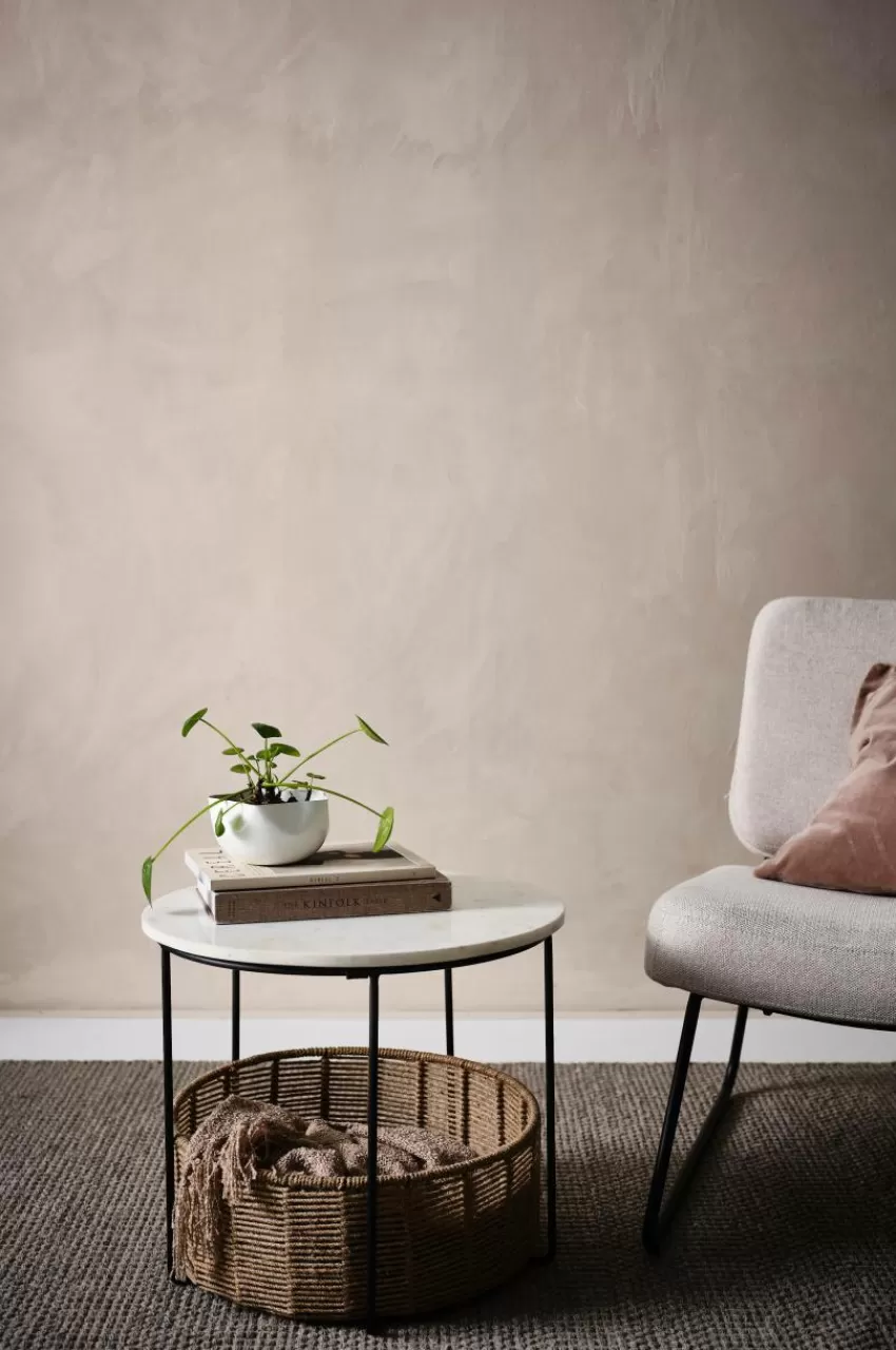 Hundbädd/Kattbädd | Bord*Jotex TREVI Sidobord/djurbädd ø 51 Cm Vit marmor/jute