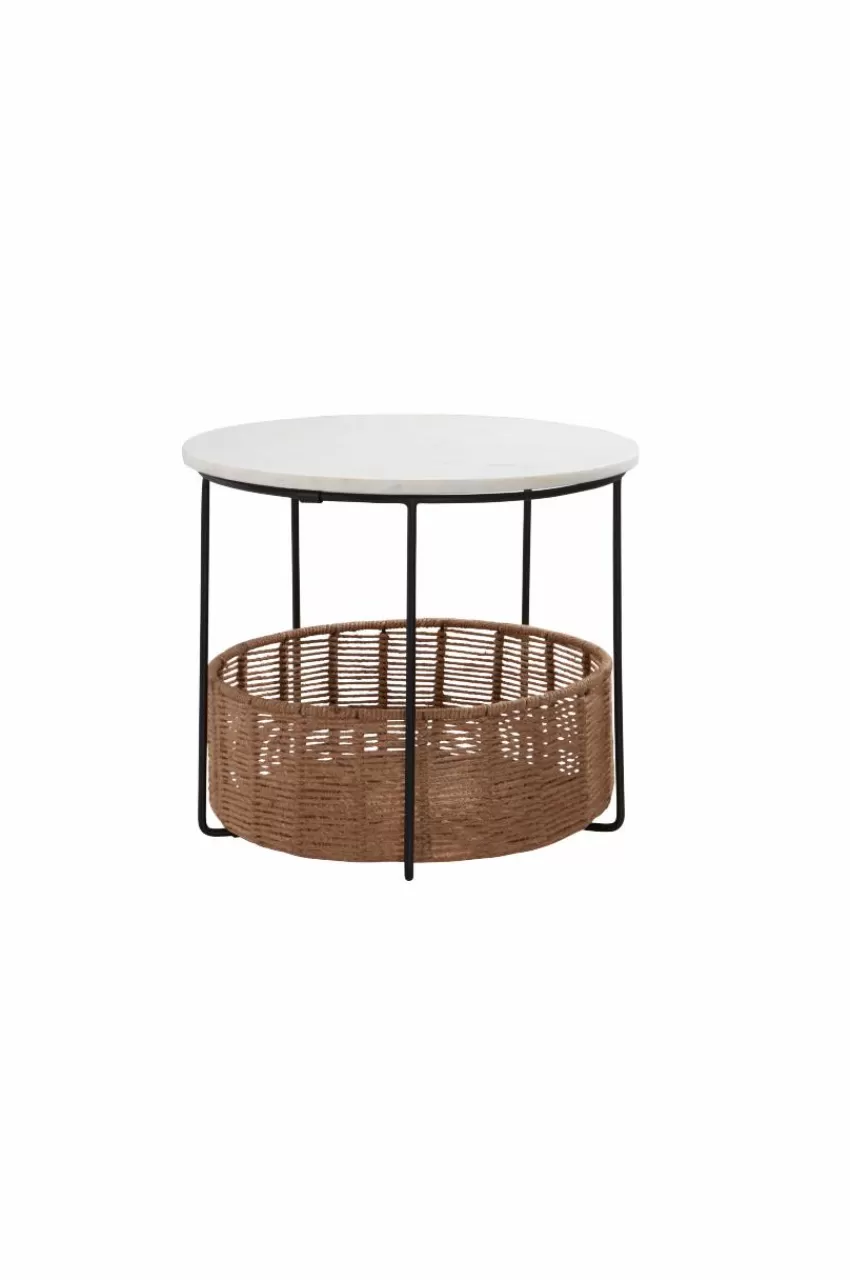 Hundbädd/Kattbädd | Bord*Jotex TREVI Sidobord/djurbädd ø 51 Cm Vit marmor/jute