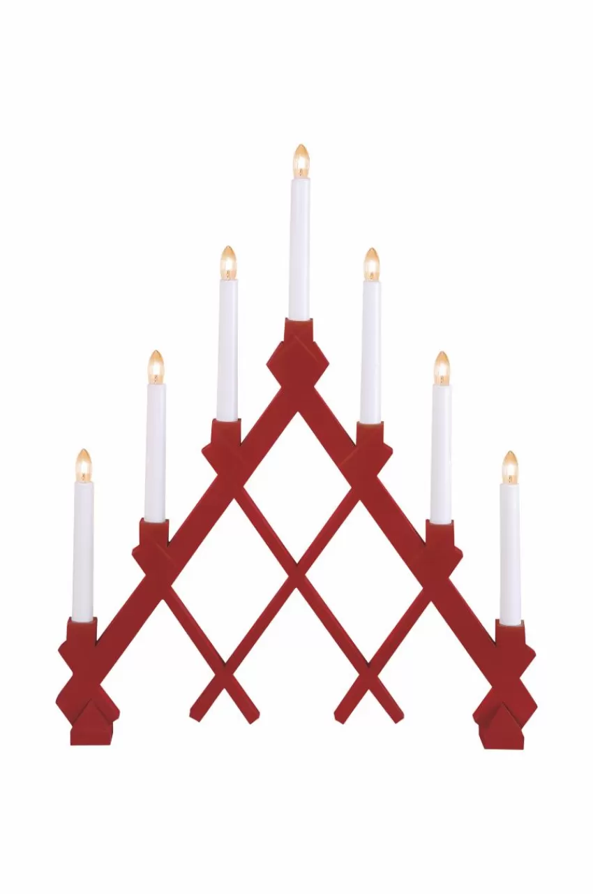 Julbelysning*Jotex Träljusstake RUT Röd