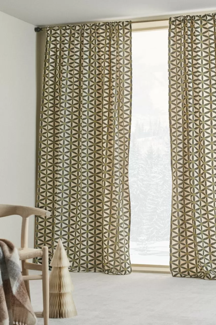Julgardiner | Multifunktionsgardiner*Jotex VALERIA Multifunktionsgardin 2-pack Grön/beige